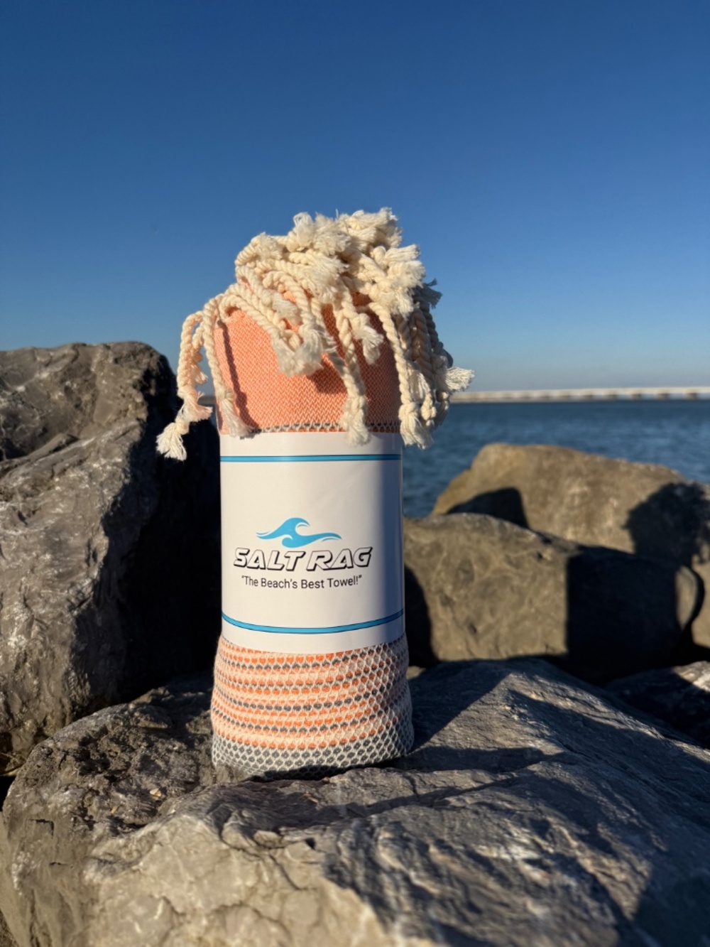 Angler Rag Orange — Salt Rag™ Sand-Resistant Turkish Beach Towel - Picture 3 of 6